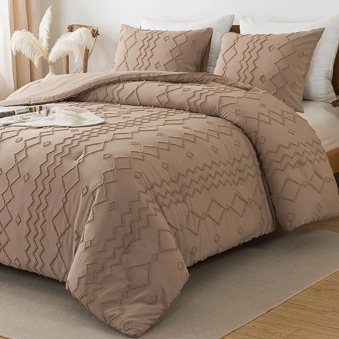 Advanced Andency Taupe Tufted Comforter Set California King 104x96Inch 3 Pieces 1 Boho Comforter 2 Pillowcases Textured Farmhouse Bedding Soft Microfiber Down Geometric Set Artisan