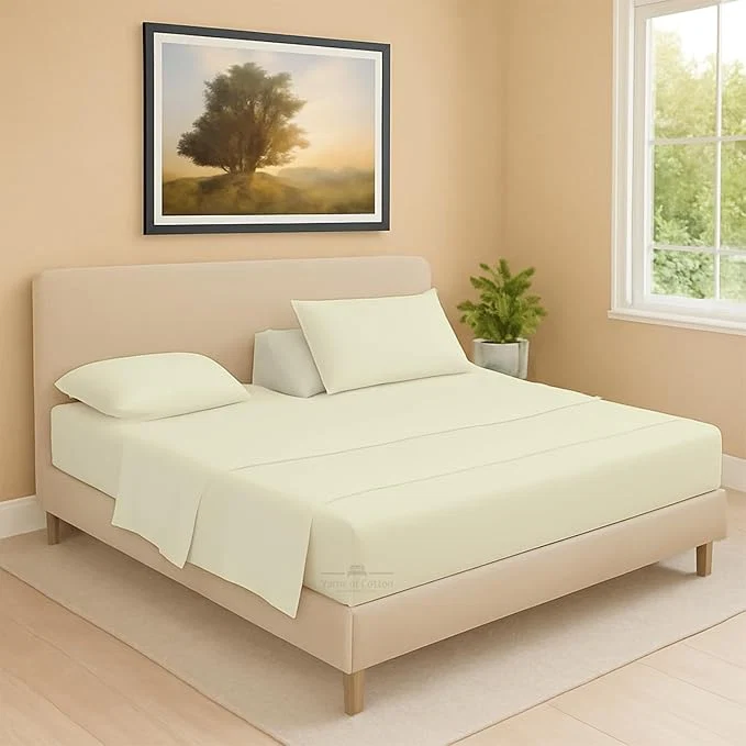 Comfortable Split Head Flex 2 Qty Fitted Sheet for Adjustable Bed King 32 quot Split Down from The Top Egyptian Cotton 600 Thread Count 18 quot Deep Pocket Super Soft Wrinkle Ivory High-End