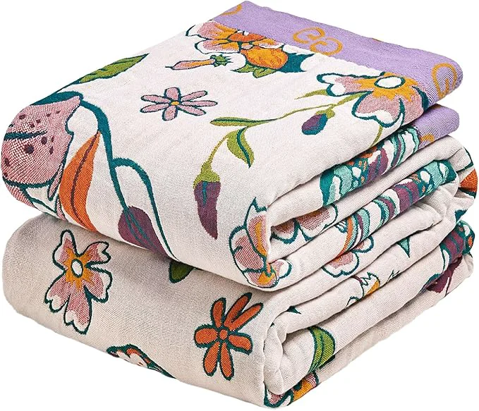 Minimalist MSGKV Boho Throw Blanket 60 quot x80 quot Floral Blanket for Bed Couch Cotton Spring Breathable Lightweight Farmhouse Twin Blankets All Seasons Home Decor Muslin Practical