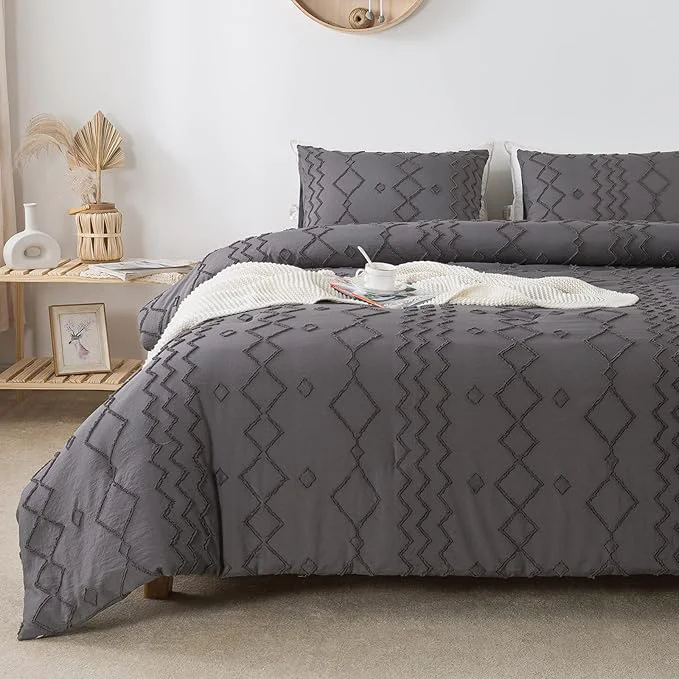 Advanced Andency Dark Gray Tufted Comforter Set Full 79x90Inch 3 Pieces 1 Tufts Comforter 2 Pillowcases Boho Textured Farmhouse Bed Microfiber Down Geometric Bedding Set Convenient