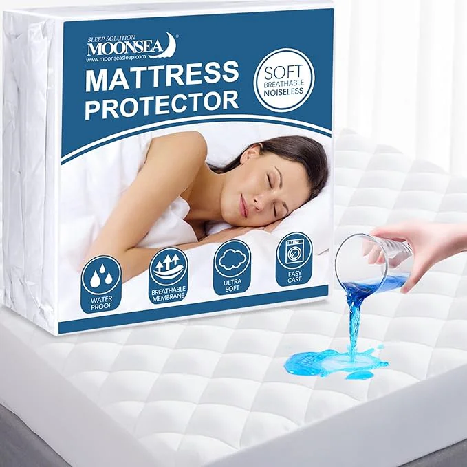 Unique Moonsea King Waterproof Mattress Protector Quilted Absorbent Breathable Fitted Sheet Style Machine Washable Stylish