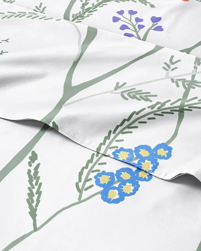 Sustainable Floral Sheets - Boho Split King Bed Sheet Set - 1 Flat 2 Fitted amp 2 Pillowcases w Deep Pockets - Wrinkle amp Fade - Boho Botanical Bedding - Soft Breathable and Cooling - Split King Size Set Carefully Designed