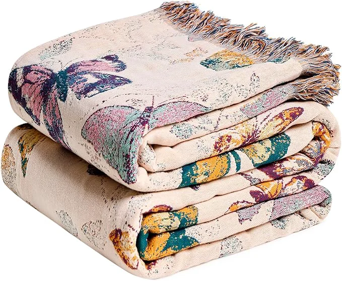 Sustainable MSGKV Boho Throw Blanket for Couch Cotton Butterfly Blanket 50 quot x60 quot Sofa Chair Blankets All Seasons Muslin Spring Breathable Lightweight Farmhouse Blankets Home Decor Exceptional