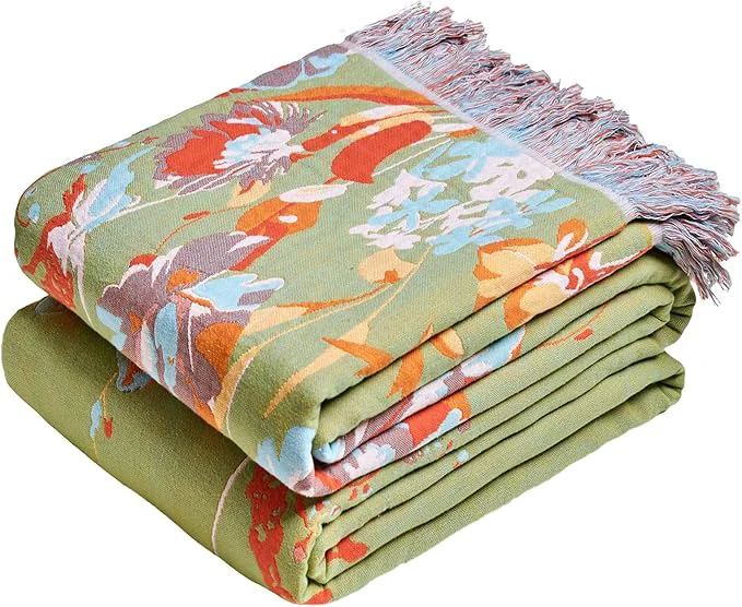 Stylish MSGKV Boho Throw Blanket 50 quot x60 quot Floral Cotton Blanket with Flower and Butterfly for Couch Sofa Spring Breathable Lightweight Farmhouse Blankets Home Decor Muslin Practical