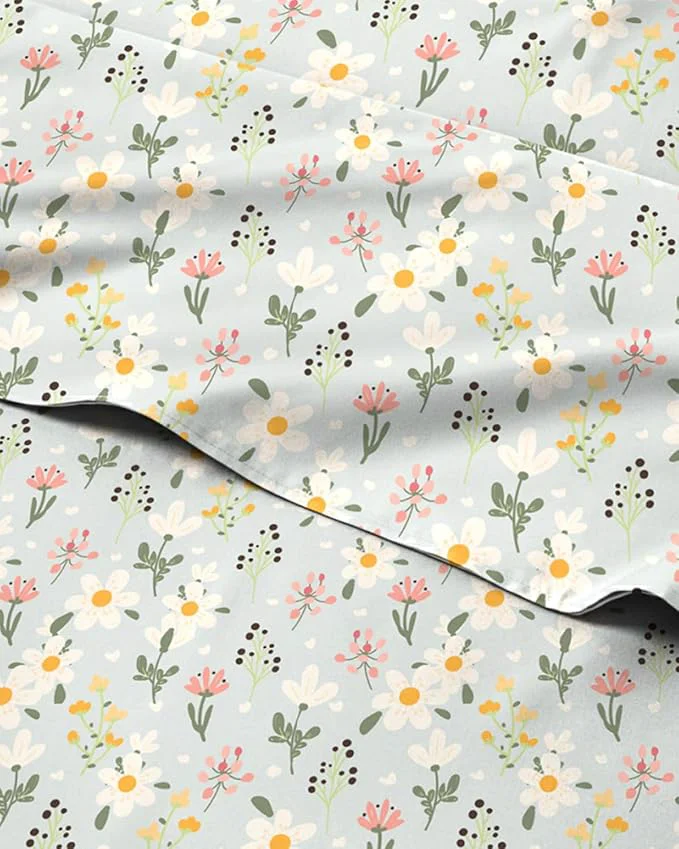 Green Floral Sheets - Flower Print Bed Sheet Set - 1 Flat 1 Fitted amp 1 Pillowcase w Deep Pockets - Comfy Cozy Wrinkle amp Fade - Boho Botanical Bedding - Soft Breathable amp Cooling - Twin XL Size Set Secure
