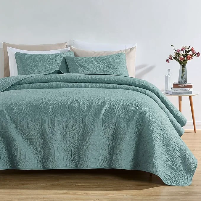Safe Chezmoi Collection Austin 3-Piece Oversized Bedspread Coverlet Set King Spa Blue 118 by 106-Inch Oversized Lightweight Fade Resistant Organic