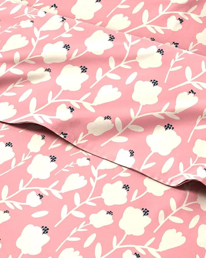 Luxury Floral Sheets - Pink amp White Bed Sheet Set - 1 Flat 1 Fitted amp 1 Pillowcase w Deep Pockets - Comfy Cozy Wrinkle amp Fade - Boho Botanical Bedding - Soft Breathable amp Cooling - Twin Size Set Professional