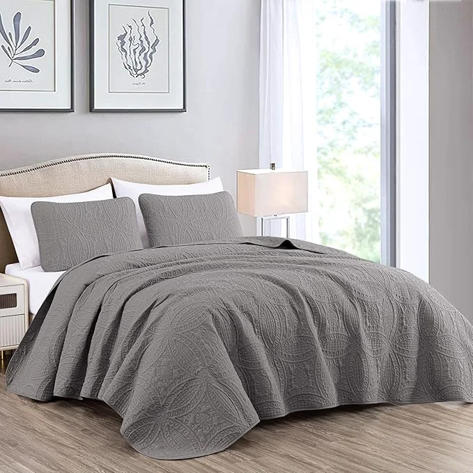 Artisan Chezmoi Collection Austin 3-Piece Oversized Bedspread Coverlet Set Queen Gray Pack of 6 Trusted