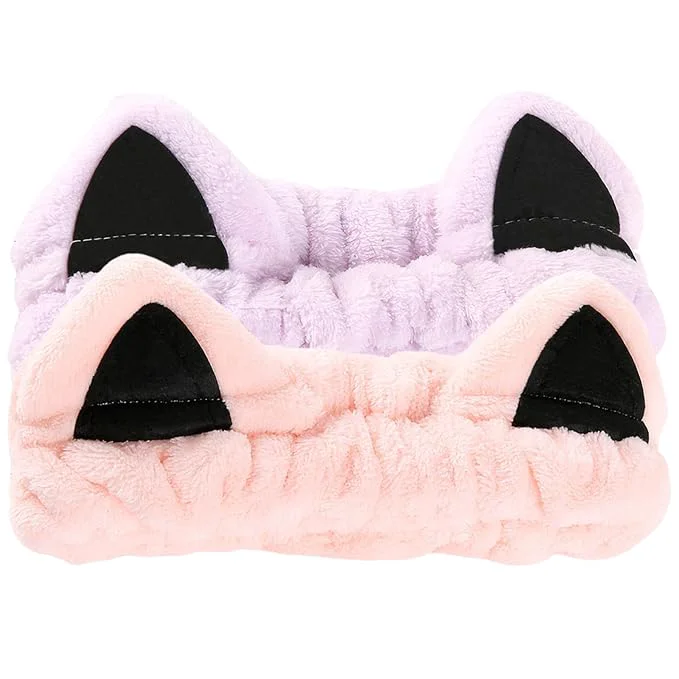 Genuine 2 Pcs Cat Ears Headband Cute Spa Headbands Healthy