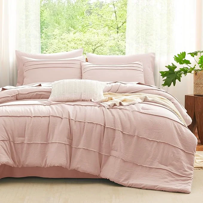 Proven CozyLux King Size Comforter Set Pink 7 Pieces Soft Pinch Pleat Bed in a Bag King Comforter Set with Sheets Boho Bed Set with Down Comforter Sheets Pillowcases amp Shams Recyclable