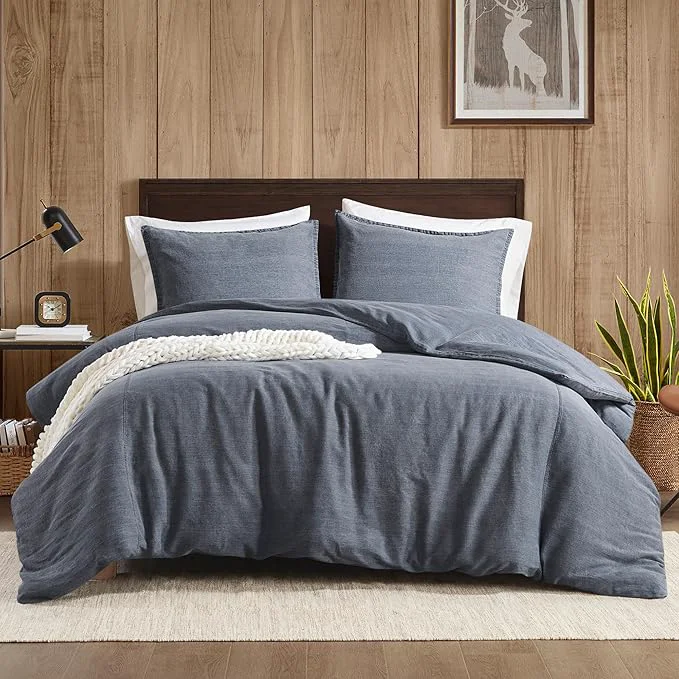 Carefully Designed Woolrich Queen Duvet Cover Set Cotton Stone Washed Oversized Duvet Cover for Queen Size Bed All Season Soft Queen Size Bedding Cover McKenzie Full Queen Blue 3 Piece Secure