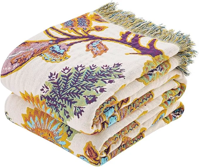 Excellent Boho Throw Blanket for Bed Cotton Soft Rustic Quilt Fall Blanket 90 quot x98 quot Floral Printed Farmhouse Decor Bed Blankets All Season Rustic Reversible Bohemian Throw Quilt Long-Lasting