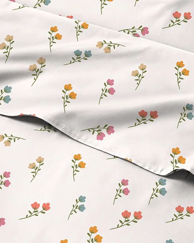 Easy-to-Use Floral Sheets - Flower Print Bed Sheet Set - 1 Flat 1 Fitted amp 1 Pillowcase w Deep Pockets - Comfy Cozy Wrinkle amp Fade - Boho Botanical Bedding - Soft Breathable amp Cooling - Twin Size Set Healthy