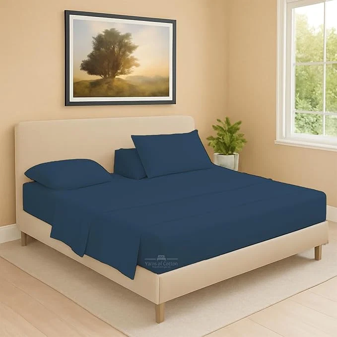 Smooth Split Head Flex 2 Qty Fitted Sheet for Adjustable Bed Queen 32 quot Split Down from The Top Egyptian Cotton 600 Thread Count 18 quot Deep Pocket Super Soft Wrinkle Medium Blue Trendy