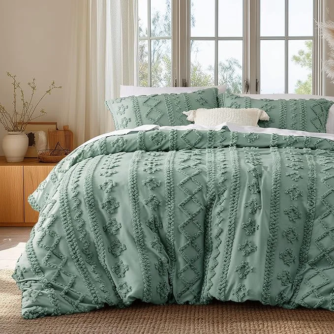 Next-Generation Bedsure Boho Duvet Cover King Size Soft amp Comfortable Elegant Design Boho Bedding for Decoration Machine Washable Comforter Cover for All Seasons Includes 1 Duvet Cover amp 2 Pillow Shams Sage Green High-Performance