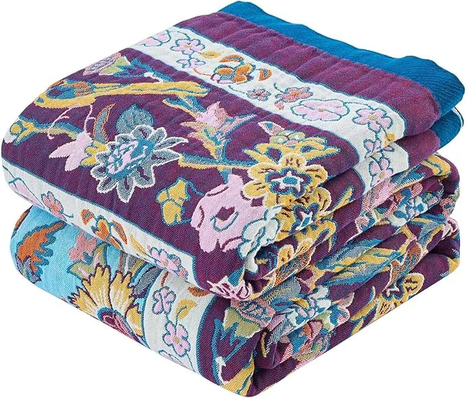 Crafted Fall Blanket for Bed Cotton Soft Rustic Boho Throw Blanket Quilt 80 quot x90 quot Farmhouse Decor Bed Flower Blankets Light Weight Reversible Bohemian Throw Quilt Smart
