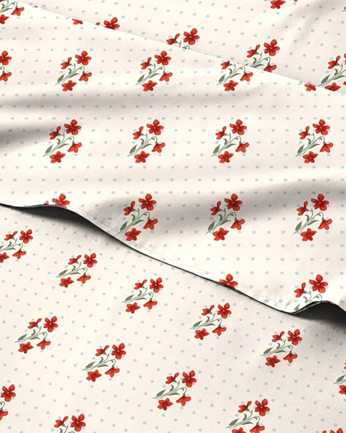 Reusable Floral Sheets - Flower Print Bed Sheet Set - 1 Flat 1 Fitted amp 2 Pillowcases w Deep Pockets - Comfy Cozy Wrinkle amp Fade - Boho Botanical Bedding - Soft Breathable amp Cooling - Queen Size Set Fine