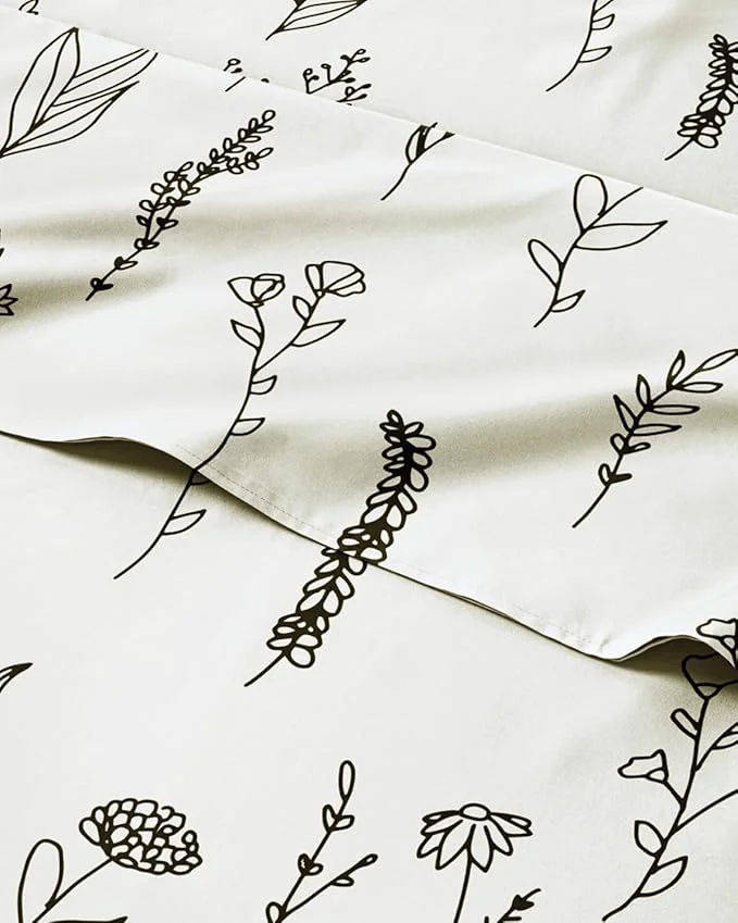 Detailed Floral Sheets - Black amp White Floral Bed Sheet Set - 1 Flat 2 Fitted amp 2 Pillowcases w Deep Pockets - Wrinkle amp Fade - Boho Botanical Bedding - Soft Breathable amp Cooling - Split King Size Set Exceptional