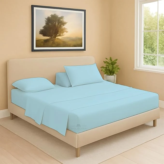 Exceptional Split Head Flex 2 Qty Fitted Sheet for Adjustable Bed Cal King 36 quot Split Down from Top Egyptian Cotton 600 Thread Count 18 quot Deep Pocket Super Soft Wrinkle Light Blue