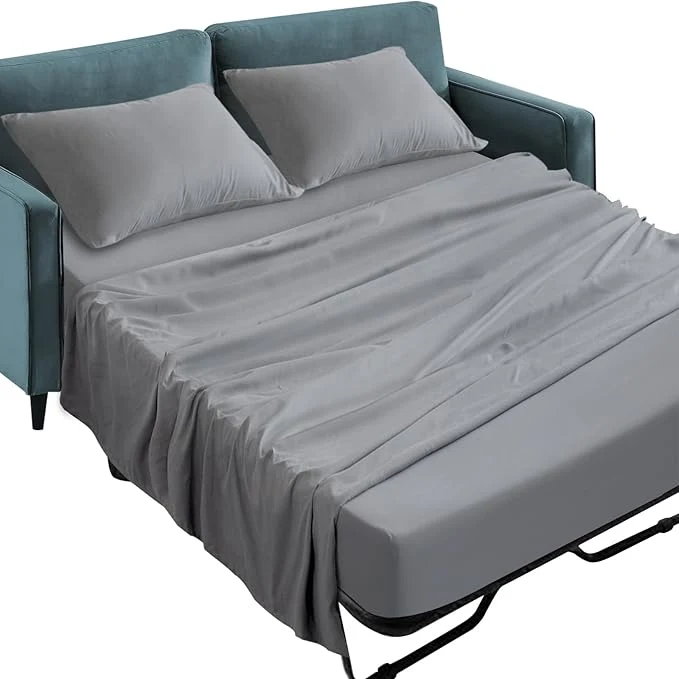 Detailed SPRINGSPIRIT Sleeper Sofa Queen Sheets Set 4 Piece Bed Sheets Set Up to 8 quot Deep Pockets Extra Soft and Breathable Bedding Sheets Grey Professional