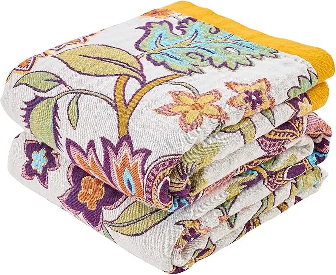 Premium Boho Throw Blanket for Bed Cotton Soft Rustic Quilt Fall Blanket 50 quot x60 quot Floral Printed Farmhouse Decor Bed Blankets All Season Rustic Reversible Bohemian Throw Quilt Easy-to-Use