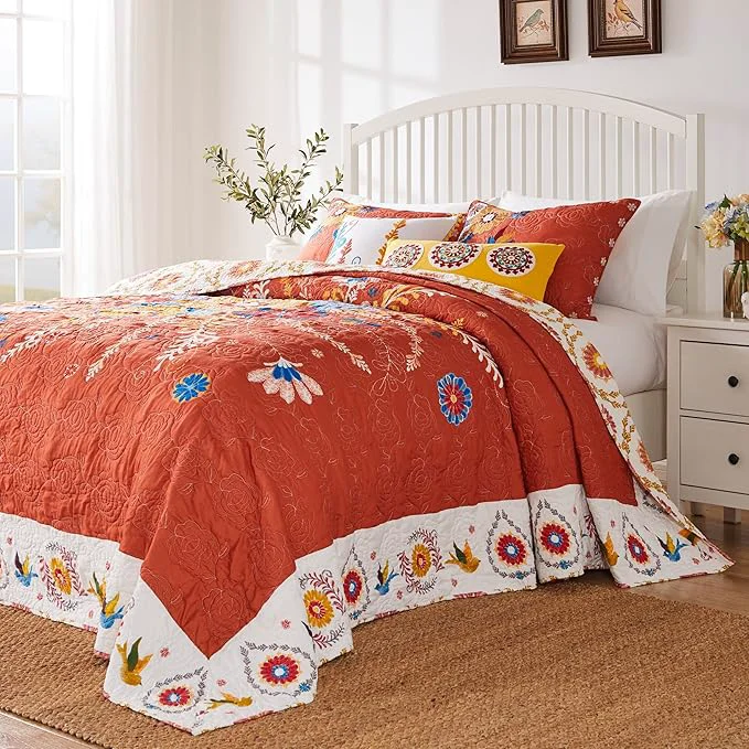 Durable Greenland Home Barefoot Bungalow Topanga Quilted Bedspread Set 3-Piece Jumbo Queen Multi Responsible
