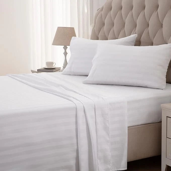 Premium SLEEP ZONE Striped Cooling Sheets Set Full Size - Fitted Flat Sheet amp Pillowcase Sets 4 Piece - Super Soft Stripe Bed Sheet Easy Care Deep Pocket White Full Green