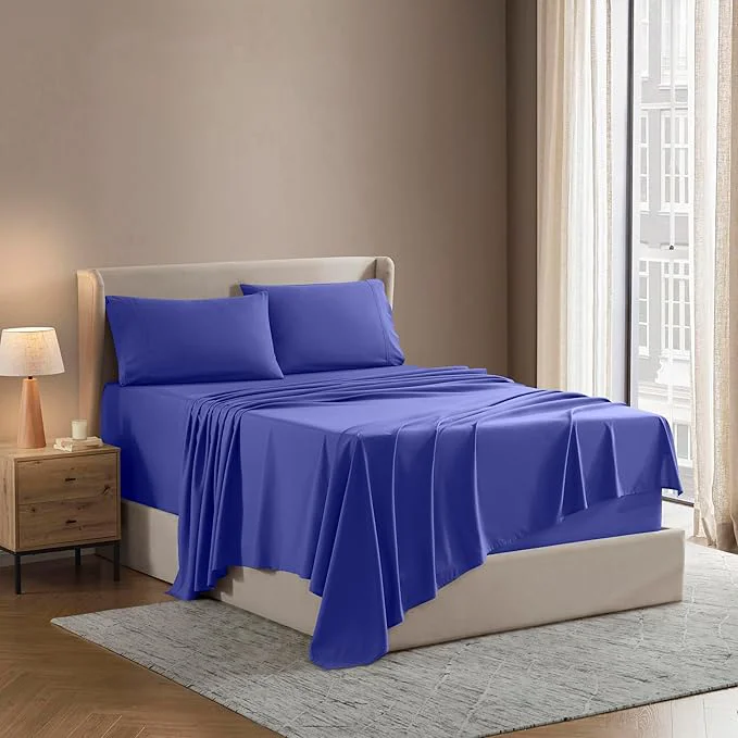 First-Class Nestl California King Sheet Set - 1800 Ultra-Soft Microfiber Cal King Bed Sheets - Double Brushed - Deep Pockets - Easy Fit - 4 Piece Set - Bed Sheets California King Royal Blue Efficient