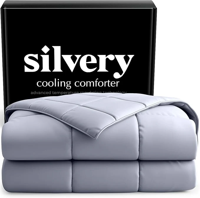 Organic Silvery Silver-Infused Cooling Comforter – Award-Winning Self-Cooling Blanket for Hot Sleepers with Self-Cleaning Silvery Technology for Sweat- amp Cool Sleep Gray Twin Twin XL 68 quot x 90 quot Convenient