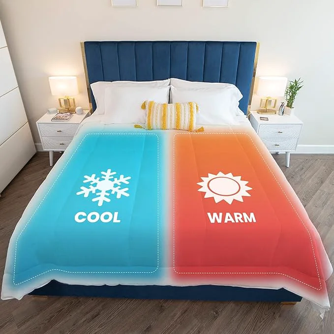 Minimalist SöMN Kömforte Microfiber Dual Zone Comforter His and Hers Blankets for Couples Cool amp Warm Two Temperature Comforter Down Duvet Insert Wedding Gift Navy King Fine