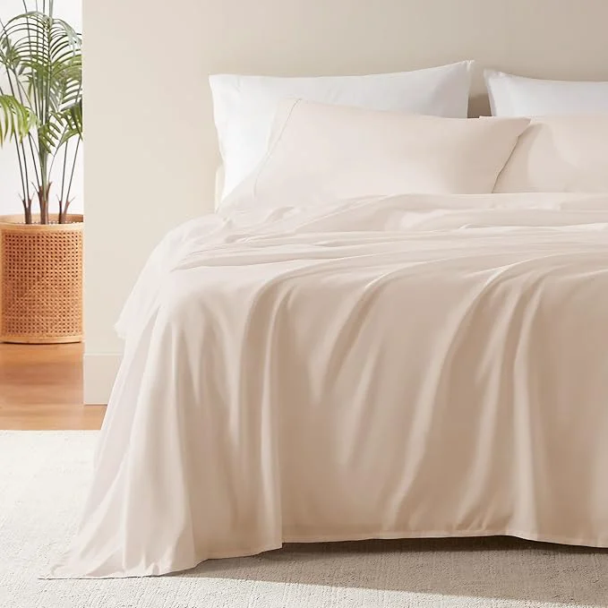 Prestigious SLEEP ZONE Nanotex Super Soft Cooling Twin Bed Sheets Set for Kids 3 Piece - Easy Care Fitted Flat Sheet amp Pillowcase Sets - Wrinkle Fade Resistant Deep Pocket 16 quot Beige Twin Natural