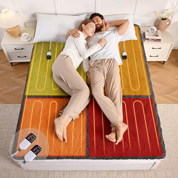 Official Bearhug Multi-Zone Electric Heated Mattress Pad Queen Size Dual Control Bed Warmer with Memory amp 11 Heat Level 1-9H Auto Off Individual Body amp Feet Settings Deep Pocket ETL Machine Wash Exclusive