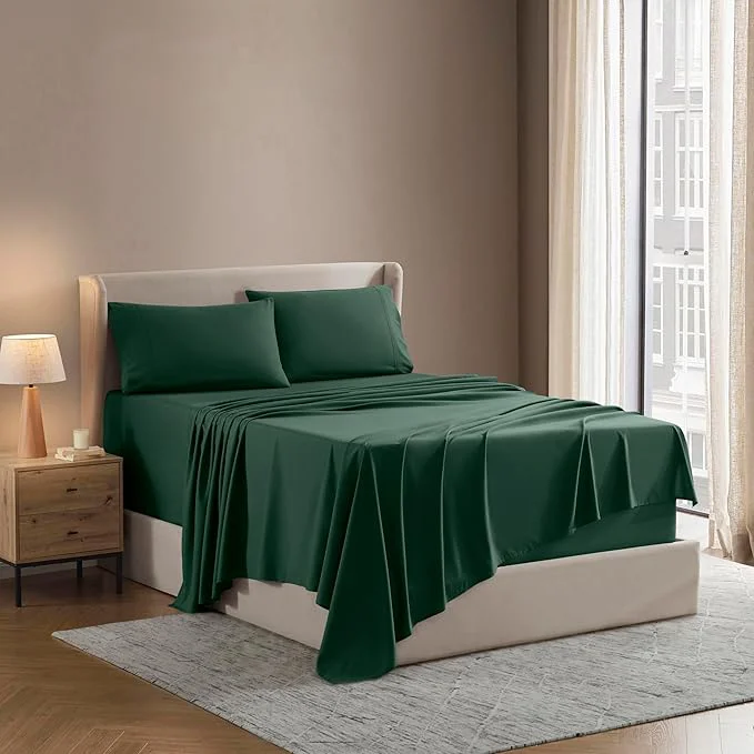Consistent Nestl Split King Sheet Set - 1800 Ultra-Soft Microfiber Bed Sheets - Double Brushed - Deep Pockets - Easy Fit - 5 Piece Set - Bed Sheets amp Pillowcases Split King Size Dark Green