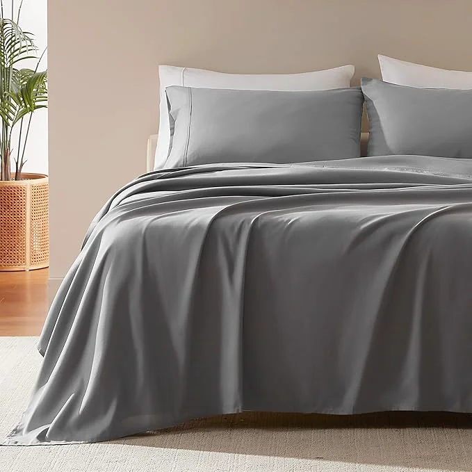 Original SLEEP ZONE Nanotex Super Soft Cooling Full Size Bed Sheets Set 4 Piece - Easy Care Fitted Flat Sheet amp Pillowcase Sets - Wrinkle Fade Resistant Deep Pocket 16 quot Gull Gray Full Authentic