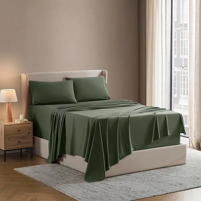 Safe Nestl Queen Sheet Set - Luxury 1800 Ultra-Soft Microfiber Bed Sheets - Double Brushed - Deep Pockets - Easy Fit - 4 Piece Set - Bedding Sheets amp Pillowcases Queen Olive Green Professional