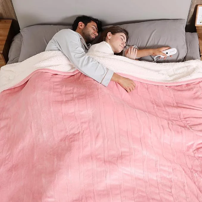 Convenient ESTINGO Electric Heating Blanket King Size Heated Electric Blanket with 5 Heating Levels amp 10 Hours Auto Off Machine Washable Plush Heated Blanket 100 quot x 90 quot Pale Pink Sophisticated