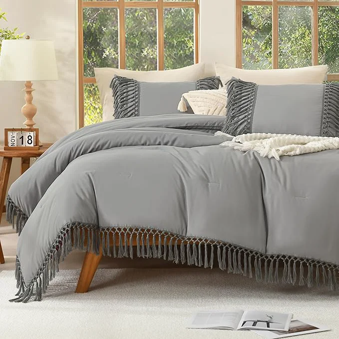 Outstanding Andency Comforter Full Size Set Medium Grey Boho Lightweight Vintage Soft Bedding Comforter Sets 3 Pieces Bed Set 79x90In Comforter amp 2 Pillowcases
