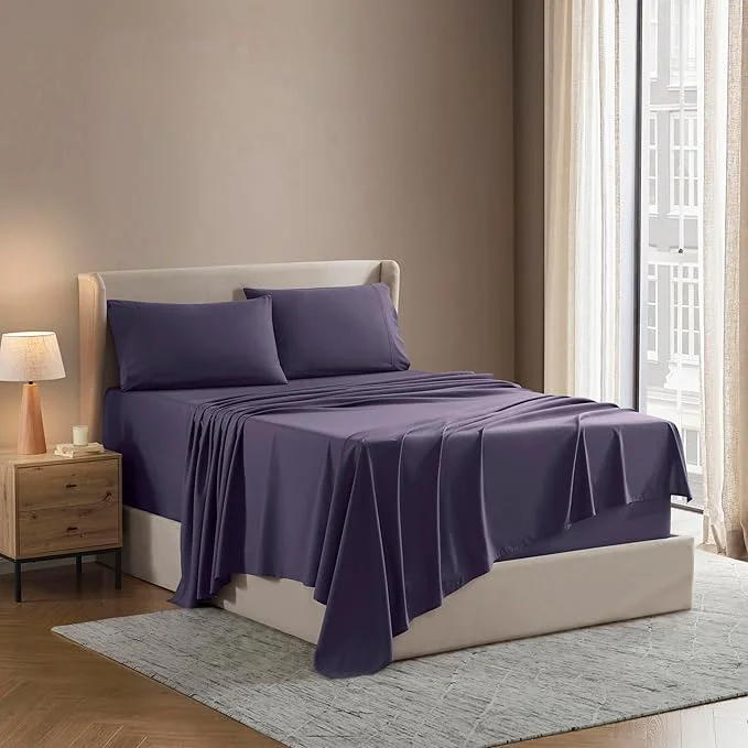 Solid Nestl Full Sheet Set - Luxury 1800 Ultra-Soft Microfiber Full Bed Sheets - Double Brushed - Deep Pockets - Easy Fit - 4 Piece Set - Bedding Sheets amp Pillowcases Full Purple Quality