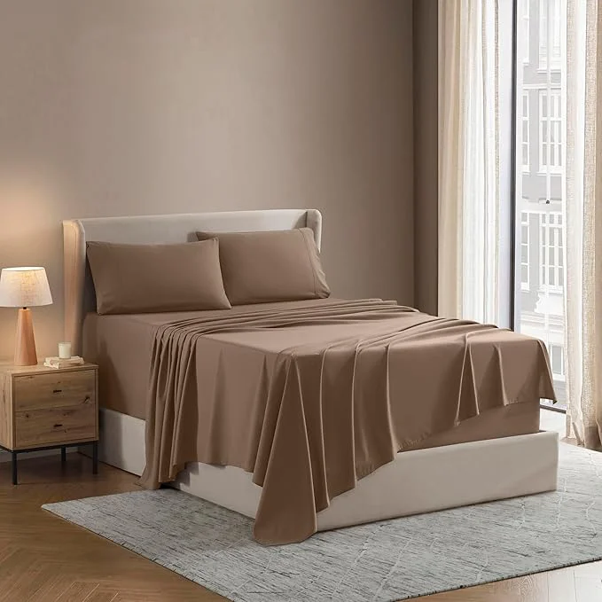 Traditional Nestl Split King Sheet Set - 1800 Ultra-Soft Microfiber Bed Sheets - Double Brushed - Deep Pockets - Easy Fit - 5 Piece Set - Bed Sheets amp Pillowcases Split King Size Taupe Healthy