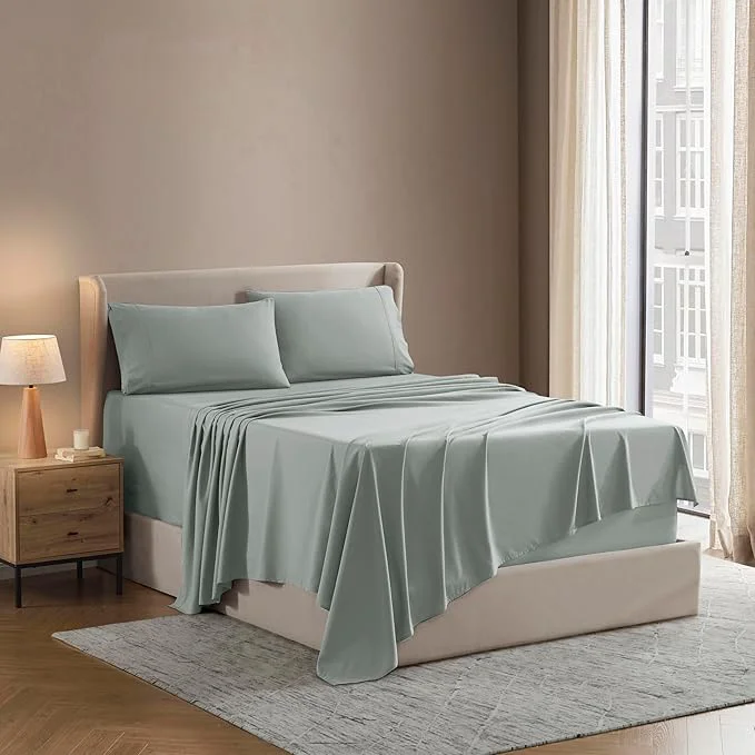 Crafted Nestl Split King Sheet Set - 1800 Ultra-Soft Microfiber Bed Sheets - Double Brushed - Deep Pockets - Easy Fit - 5 Piece Set - Bed Sheets amp Pillowcases Split King Sage Green Natural