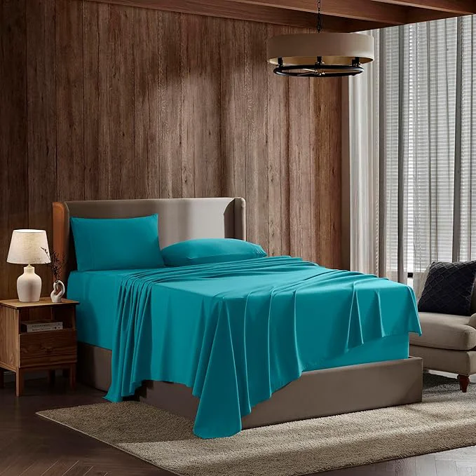 Optimized Nestl California King Sheet Set - 1800 Ultra-Soft Microfiber Cal King Bed Sheets - Double Brushed - Deep Pockets - Easy Fit - 4 Piece Set - Bed Sheets California King Teal Sophisticated
