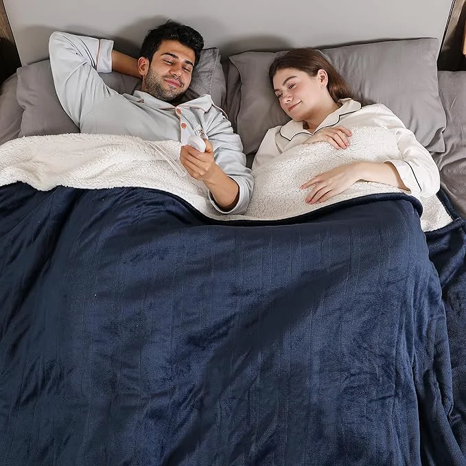 Excellent ESTINGO Heated Blanket Electric King Size Soft Heated Electric Blanket Washable Plush Heated Blanket with Dual Control 5 Heating Levels amp 10 Hours Auto Off 100 quot x 90 quot Navy Blue Secure