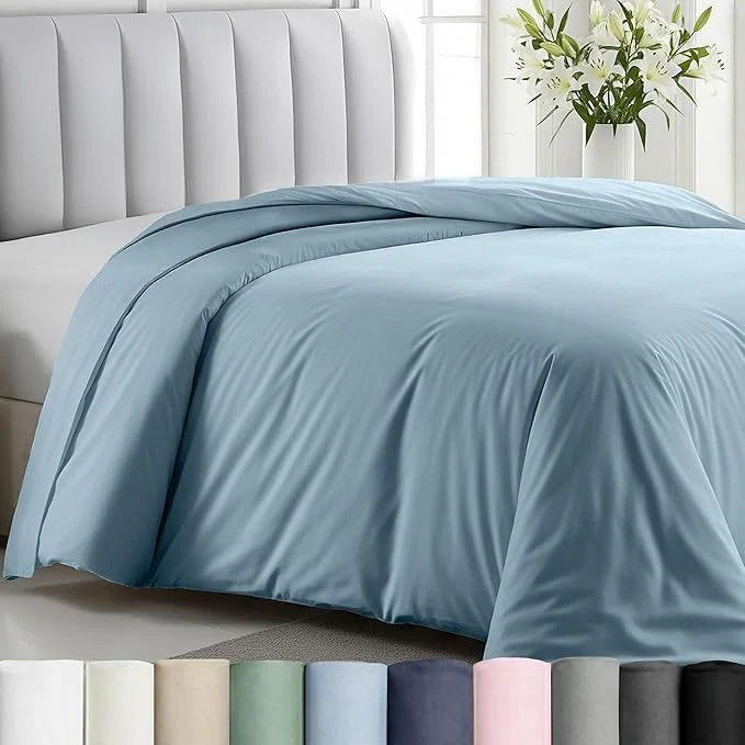 Environmentally Friendly California Design Den Duvet Cover Cotton Only - Premium 400 Thread Count Natural Cotton Twin Bed Duvet Cover Soft Sateen Weave Button Closure and Corner Ties - Sky Blue Excellent