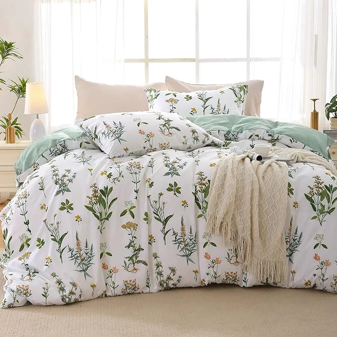 Healthy MUXHOMO Duvet Cover King Size Reversible Floral Green Duvet Cover Set with Zipper Closure 3 Pieces Botanical Patterns Soft Microfiber Bedding Set with 4 Ties 90 quot x104 quot 2 Pillow Cases Effective