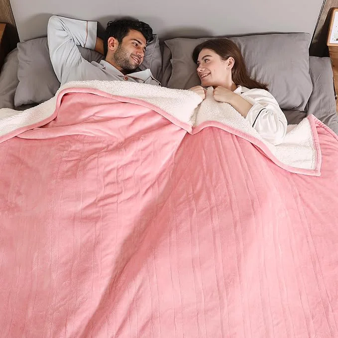 Efficient ESTINGO Heated Blanket Queen Dual Control Electric Blanket Queen Size with 5 Heating Levels amp 10 Hours Auto Off Machine Washable Plush Heating Blanket for Bed Camping Office 84 quot x 90 quot Pale Pink Contemporary