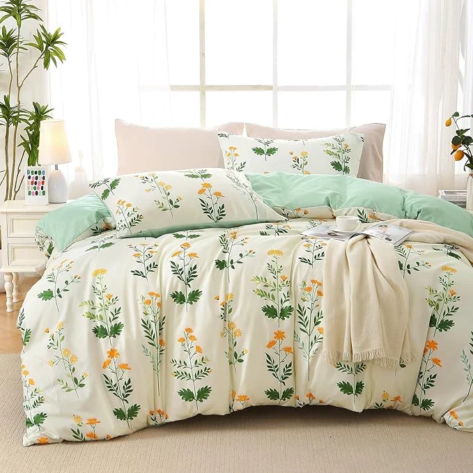 Environmentally Friendly MUXHOMO Duvet Cover Queen Size Reversible Floral Vintage Duvet Cover Set with Zipper Closure 3 Pieces Botanical Patterns Soft Microfiber Bedding Set 90 quot x90 quot 2 Pillow Cases Elite