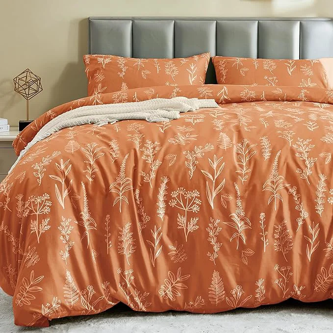 Classic MUXHOMO Duvet Cover Full Size Reversible Floral Caramel Duvet Cover Set with Zipper Closure 3 Pieces Botanical Patterns Soft Microfiber Bedding Set with 4 Ties 80 quot x90 quot 2 Pillow Cases Detailed