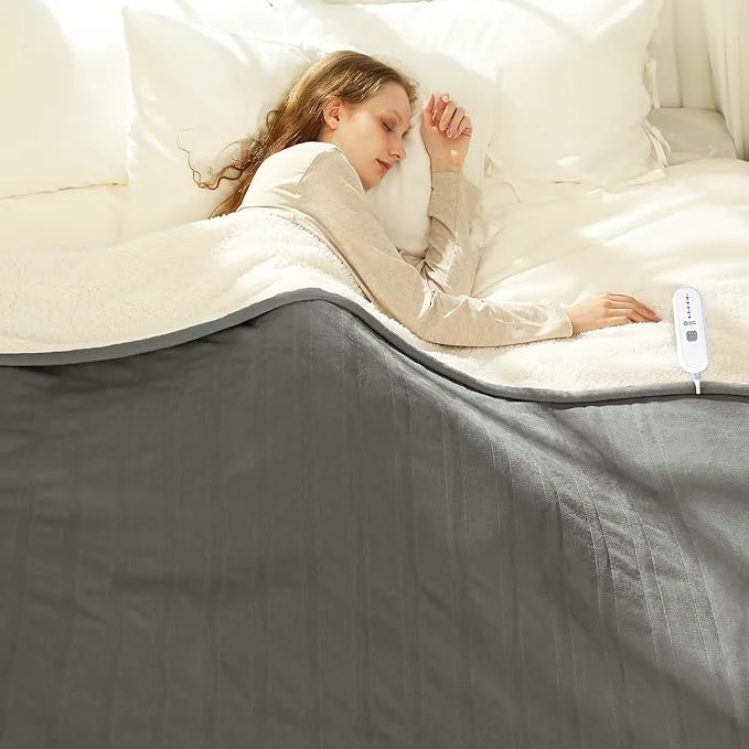 High-End Electric Heated Blanket Twin 62 quot x 84 quot - Soft Cozy Flannel Sherpa Electric Blanket with 5 Heating Levels amp 10 Hours Auto Off Heating Blanket as a Gift for Grandma ETL Grey First-Class