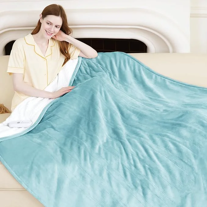 Innovative Electric Blanket Heated Throw 50 quot x 60 quot - Soft Flannel Sherpa Heating Blanket with 5 Heating Levels amp 4 Hours Auto Off Heated Lap Blanket as a Gift for Grandma Machine Washable Blue Dependable
