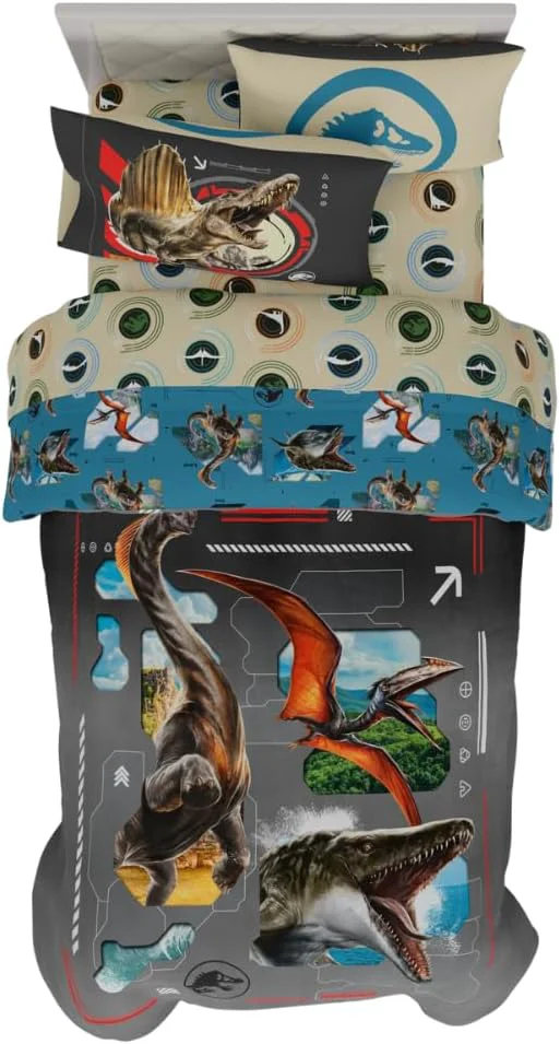 Enhanced Jurassic World Rebirth Kids Bedding Super Soft Cozy Microfiber Comforter and Sheet Set 4 Piece Twin Size ly Licensed Product by Franco Practical